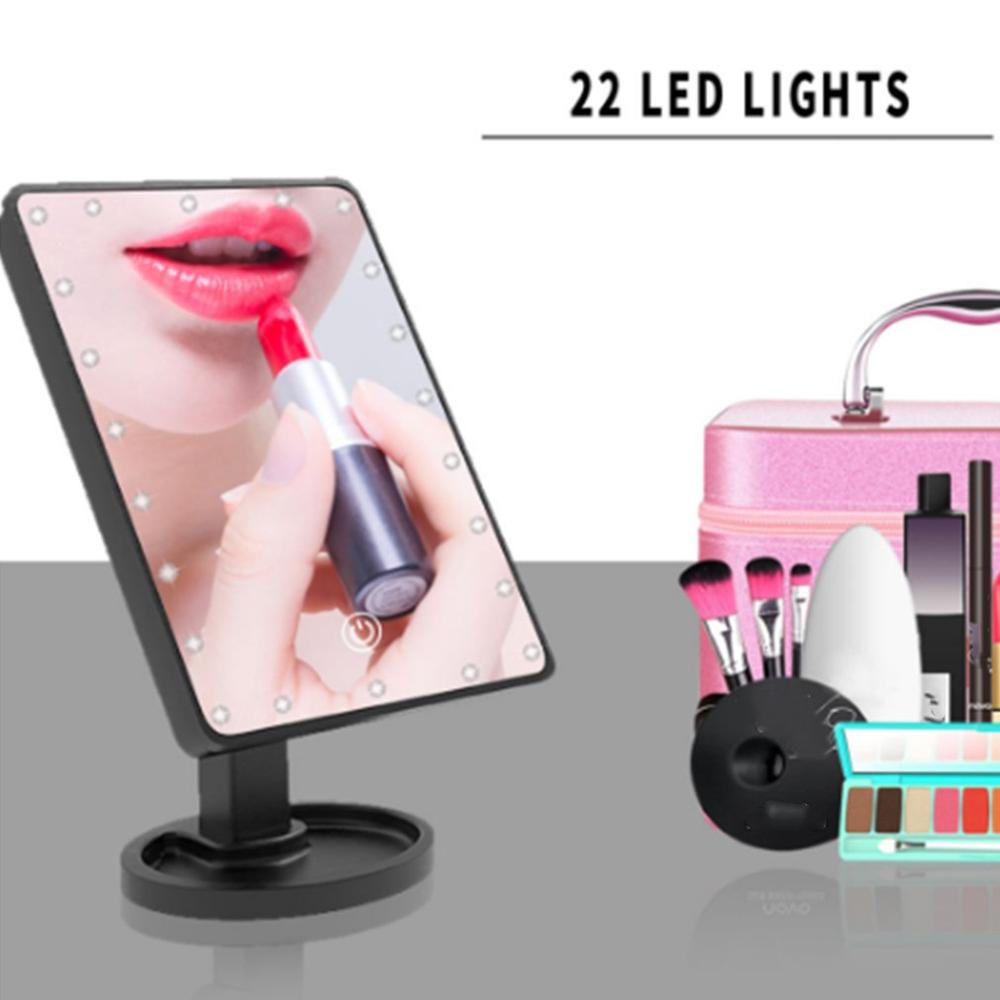Square Benched Led Makeup Mirror With 22 Light Complement Touch Switch Makeup Dresser Mirror 360 Degree Rotating Makeup Mirrors
