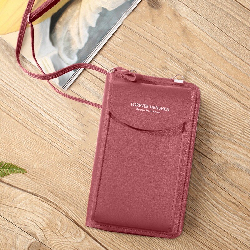 Shoulder Wallet Women Phone Wallet Purse Bag Women&#39;s Handbag Long Wristlet Wallets Clutch Messenger Shoulder Straps Bag: Dark Pink