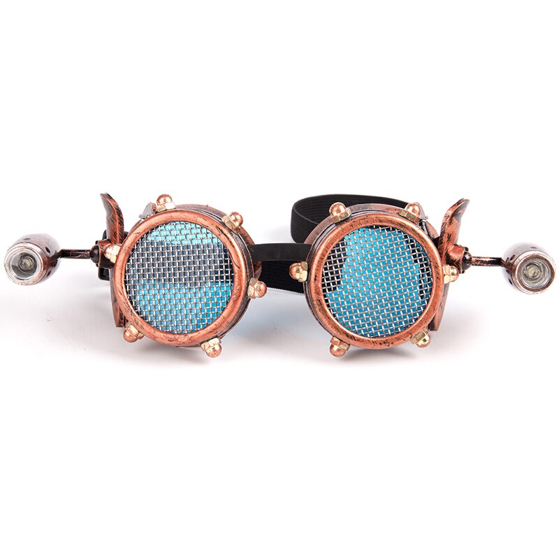 FLORATA, gafas Vintage de avión, gafas Retro de soldadura Steampunk con dos lámparas de de motor pequeño, accesorios de cosplay para Halloween: MG024BR
