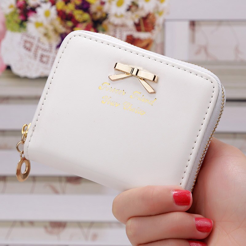 Corée faux cuir femme portefeuilles femmes de multi-cartes titulaire sacs à main femmes filles court zipper mini monnaie portefeuille: white