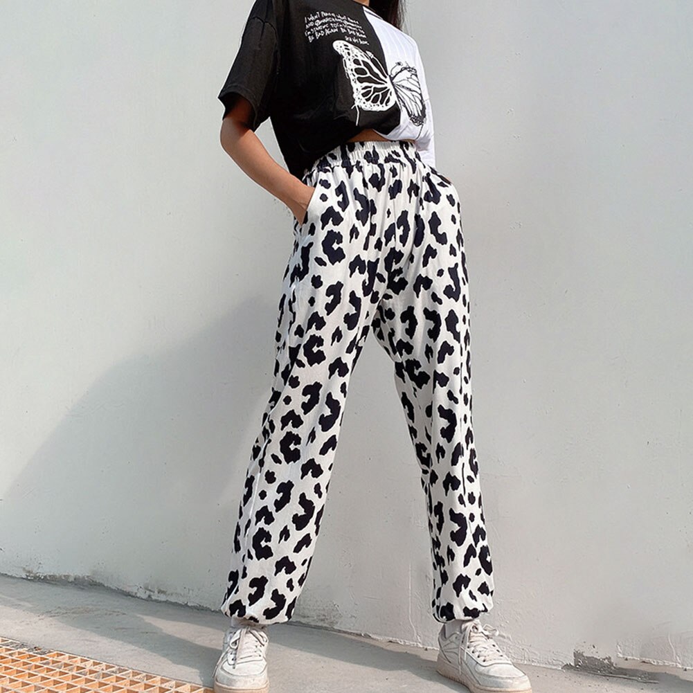 Zebrastribede joggers streetwear lige bukser kvinder højtaljede bukser plus size harajuku korea bukser med brede ben femme