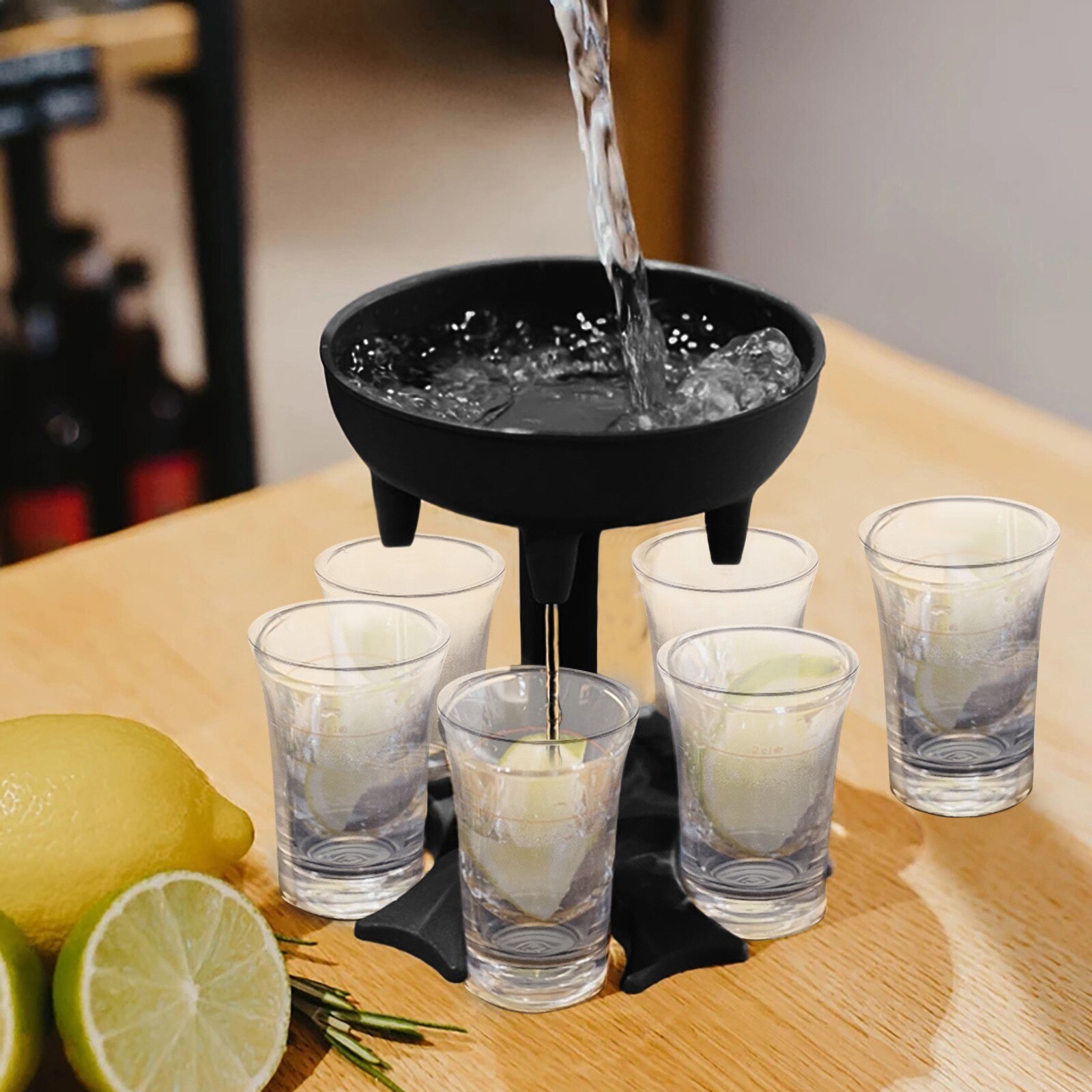 6 Borrelglas Dispenser En Houder-Dispenser Voor Vullen Vloeistoffen, Schoten Doseer Liquor Dispenser Party Games Drinken Gereedschap: Black