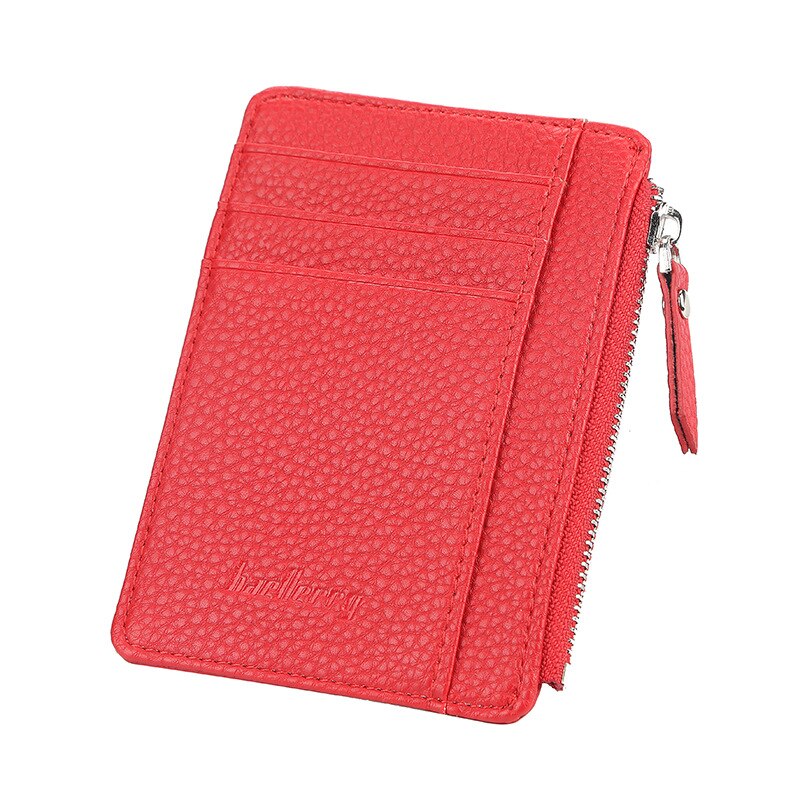 Mode Mannen/Vrouwen Mini Id-kaart Houders Business Credit Card Houder Pu Leather Slim Bankkaart Case Organizer Wallet rits: Rood