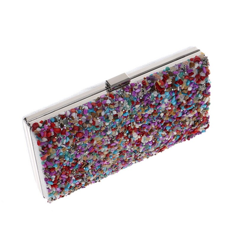 Damer kveld clutch bag multi color stein bryllupsfest prom bridal veske veske crossbody kjede mini skulder clutches bag