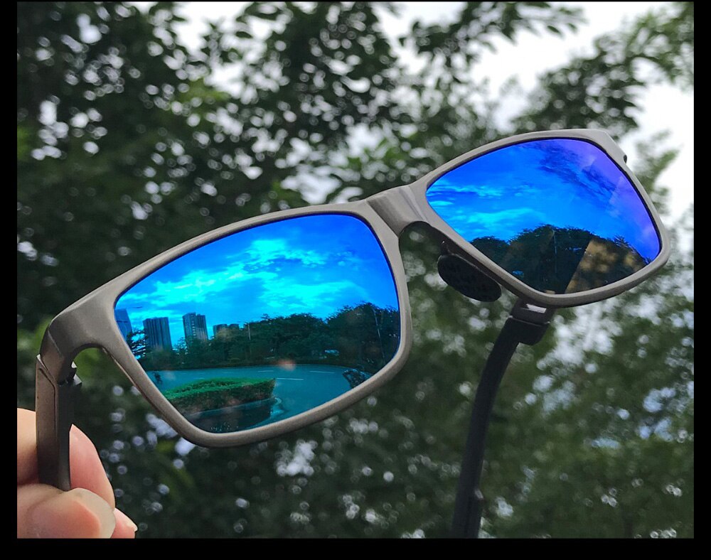 Men Aluminum Magnesium Polarized Fishing Sunglasses Metal Frame Cycling Hiking Climbing Glasses Uv Protection Fishing Eyewear: Blue
