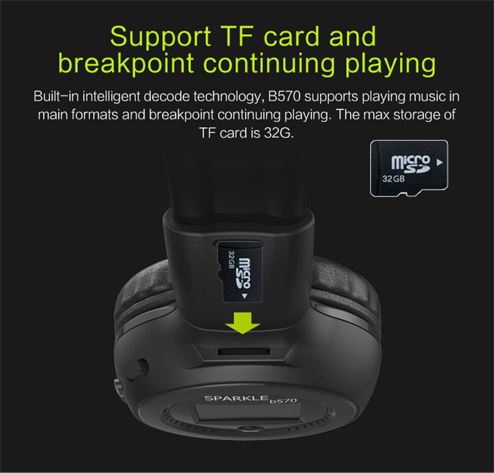 ZEALOT B570 Stereo Bluetooth Wireless Headphone With Mic Handsfree Headset with fm radio for iPhone Samsung Support TF Card