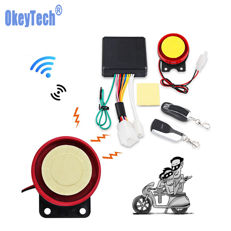OkeyTech Motorcycle Keyless Entry Moto Alarm System Universal Anti-theft Security System Speaker Remote Control Engine Start