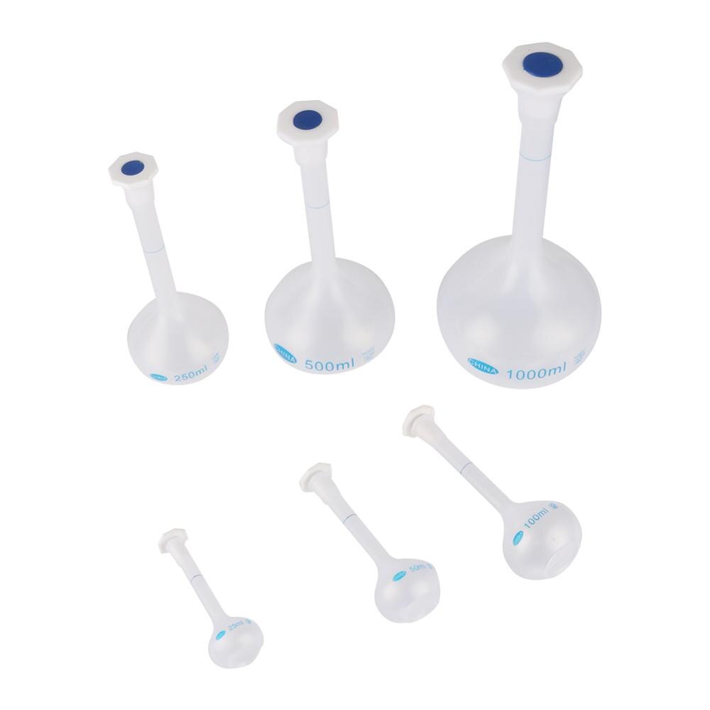Wazon plastikowy kształt kolba pomiarowa z korkiem precyzyjna trwała długa szyjka laboratoryjna butelka wolumetryczna 25/50/100/250/500/1000ml