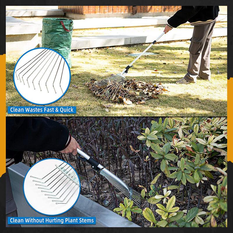 Stainless Steel Adjustable Telescopic Garden Leaf Rake 9 Toothed dead leaf Rake Wire Garden Rake Gardening Tools Agriculture