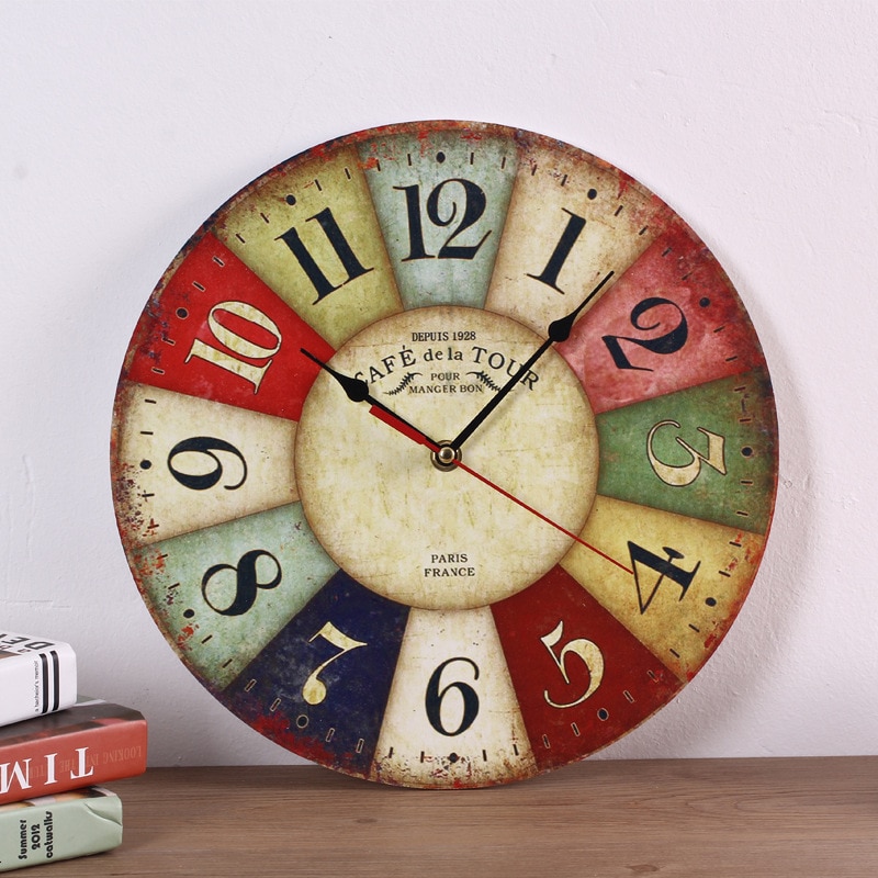 Retro Wooden Wall Clock Roman Numeral Hanging Clocks Silent Quartz Clocks Wall Art Home Decor Stylish Digital Clock Decorations