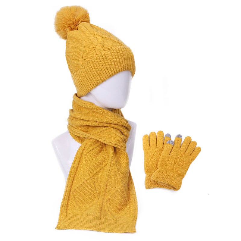 Tredelt strikket beanie hat tørklæde handsker sæt vinter varm udendørs strikning fortykkelse tørklæde hat handsker sæt vindtæt varm hatte: -en