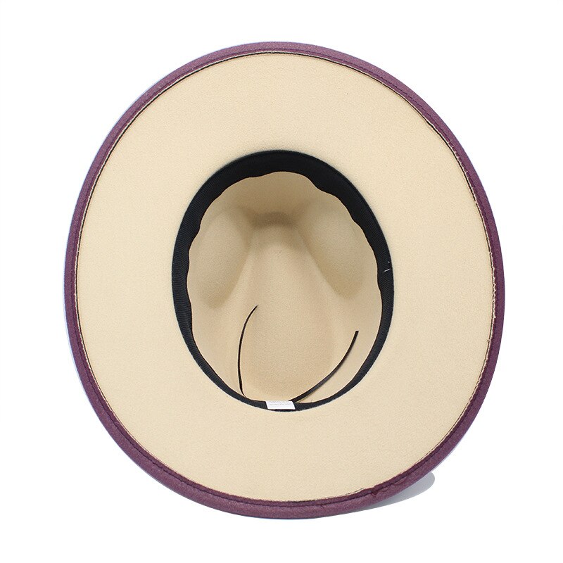 Two-color gradient Wool Felt Fedora Hats with Thin Belt Buckle Men Women Large Brim Panama Trilby Jazz Cap