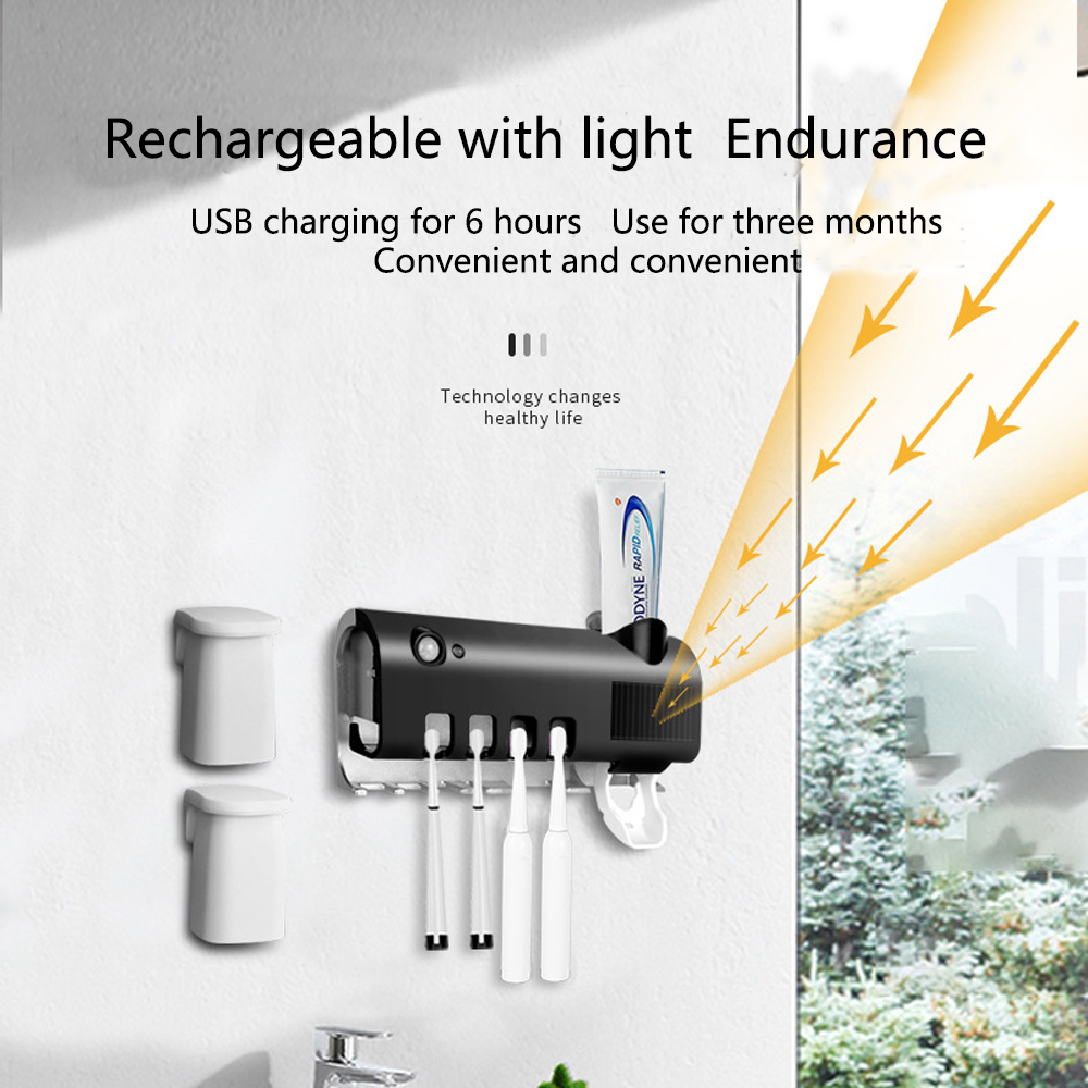 Solar Energy UV Toothbrush Disinfectant Cleaning Agent Storage Bathroom No Need To Charge Toothpaste Dispenser Holder Sanitizer