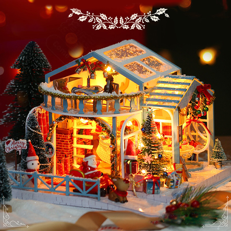 Kid Speelgoed Huisje Villa Poppenhuis Casa Diy Poppenhuizen Miniaturen Kit Poppenhuis Meubels Houten Speelgoed Voor Kinderen Xmas