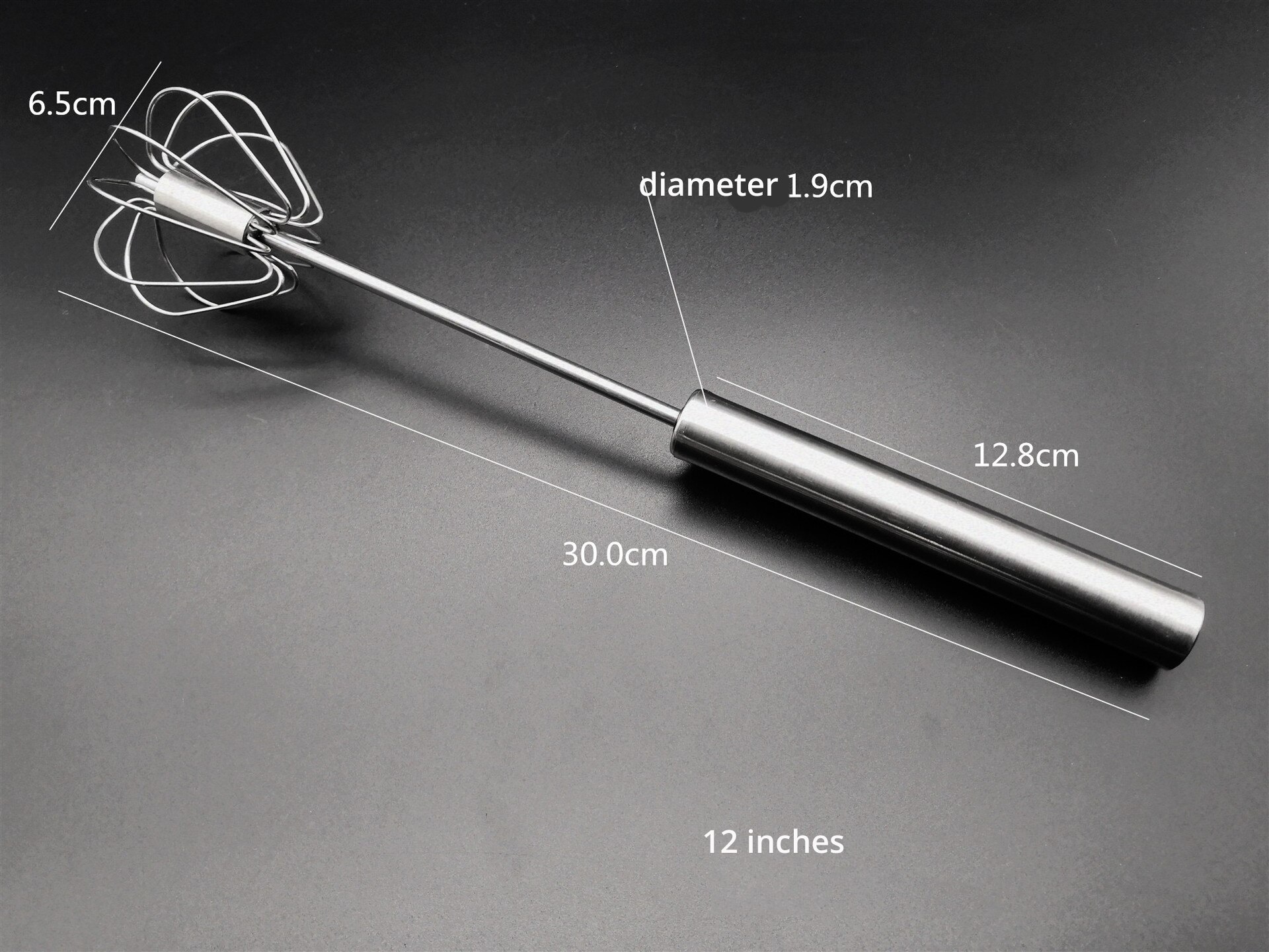 Semi-automatic Egg Beater 304 Stainless Steel Egg Whisk Manual Hand Mixer Self Turning Egg Stirrer Kitchen Accessories Egg Tools: 12in Stainless Steel