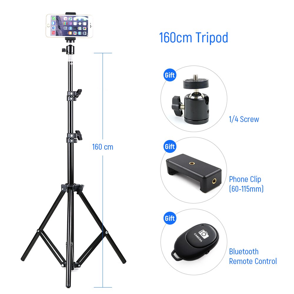 0.5m~2m Foldable Photography Tripod Light Stand Mount Camera Photo Digital 360 Degree Fluid Head with Phone Holder: 1.6m