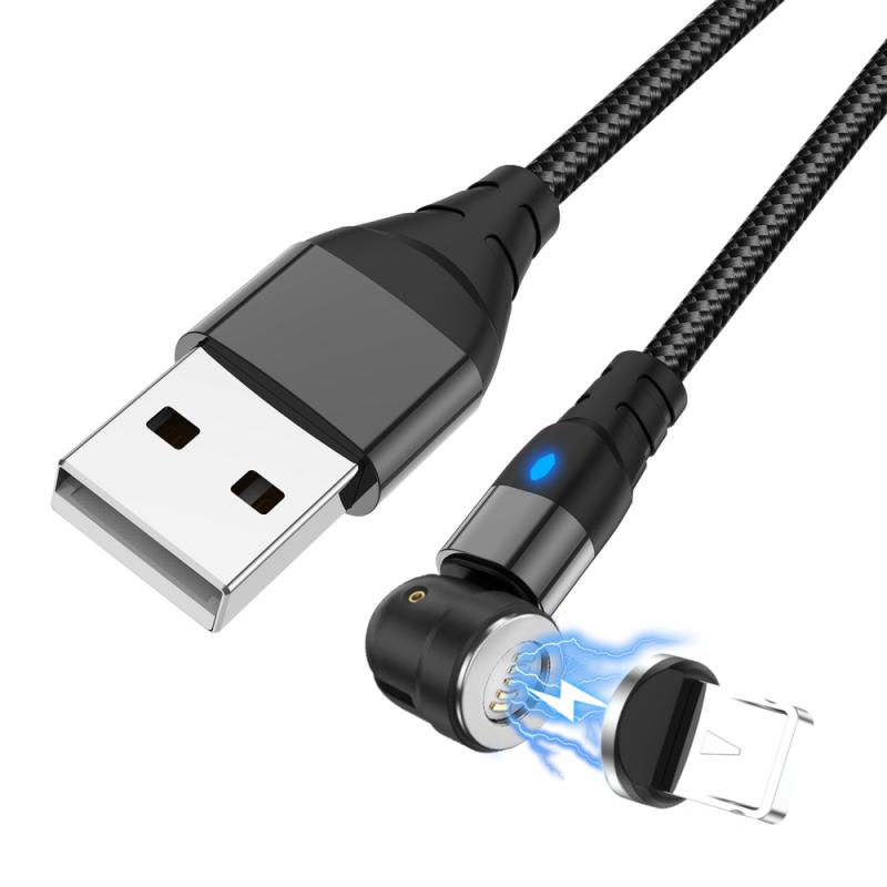 Cable magnético giratorio de 540 grados, cargador magnético de carga rápida 3A, Micro USB tipo C, Cable de teléfono móvil para iPhone, Xiaomi, Huawei: Black For iPhone