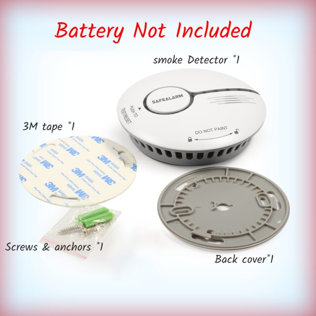CE Certified Tuya Smart Home Security Battery Operated Fire Smoke Detector with Mobile Remote Monitoring: Battery not included