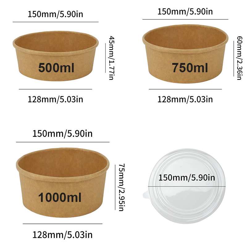 Cuencos de papel Kraft desechables, fiambrera Bento para llevar, cajas de comida con tapas, sopa, fideos, ensalada, contenedor de alimentos desechable, 25 uds.