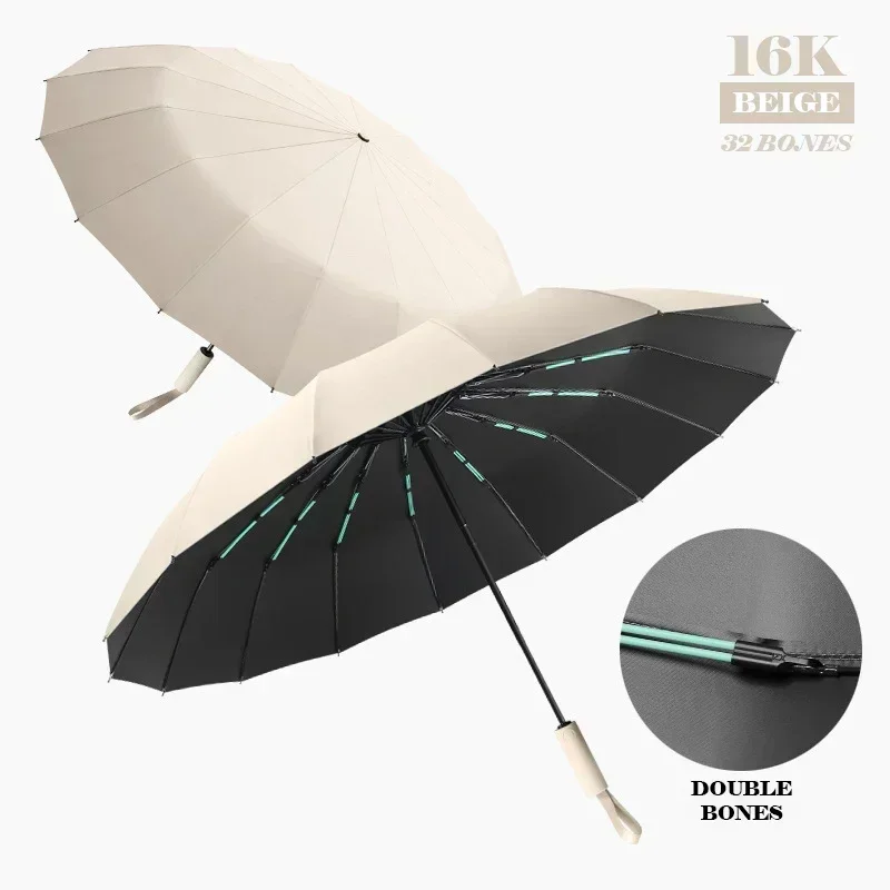 16K Double Bones Large Umbrella for Men Women Windproof Umbrellas Automatic Folding Strong Luxury Sun Rain Umbrella UV Business: GRAY