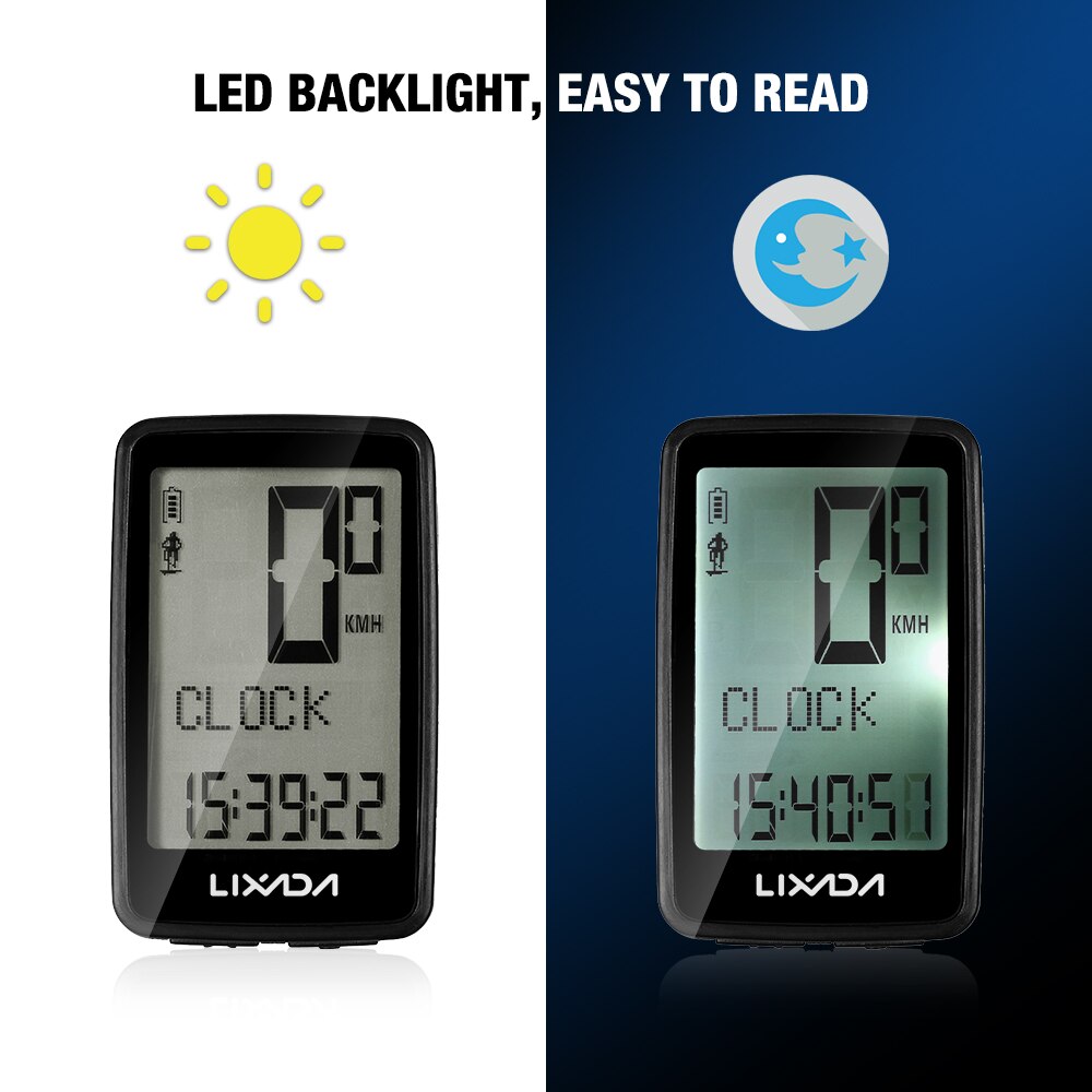Lixada Bicycle Computer USB Rechargeable Wireless Bike Cycling Computer with Bicycle Speedometer Odometer Watch LED Digital Rate
