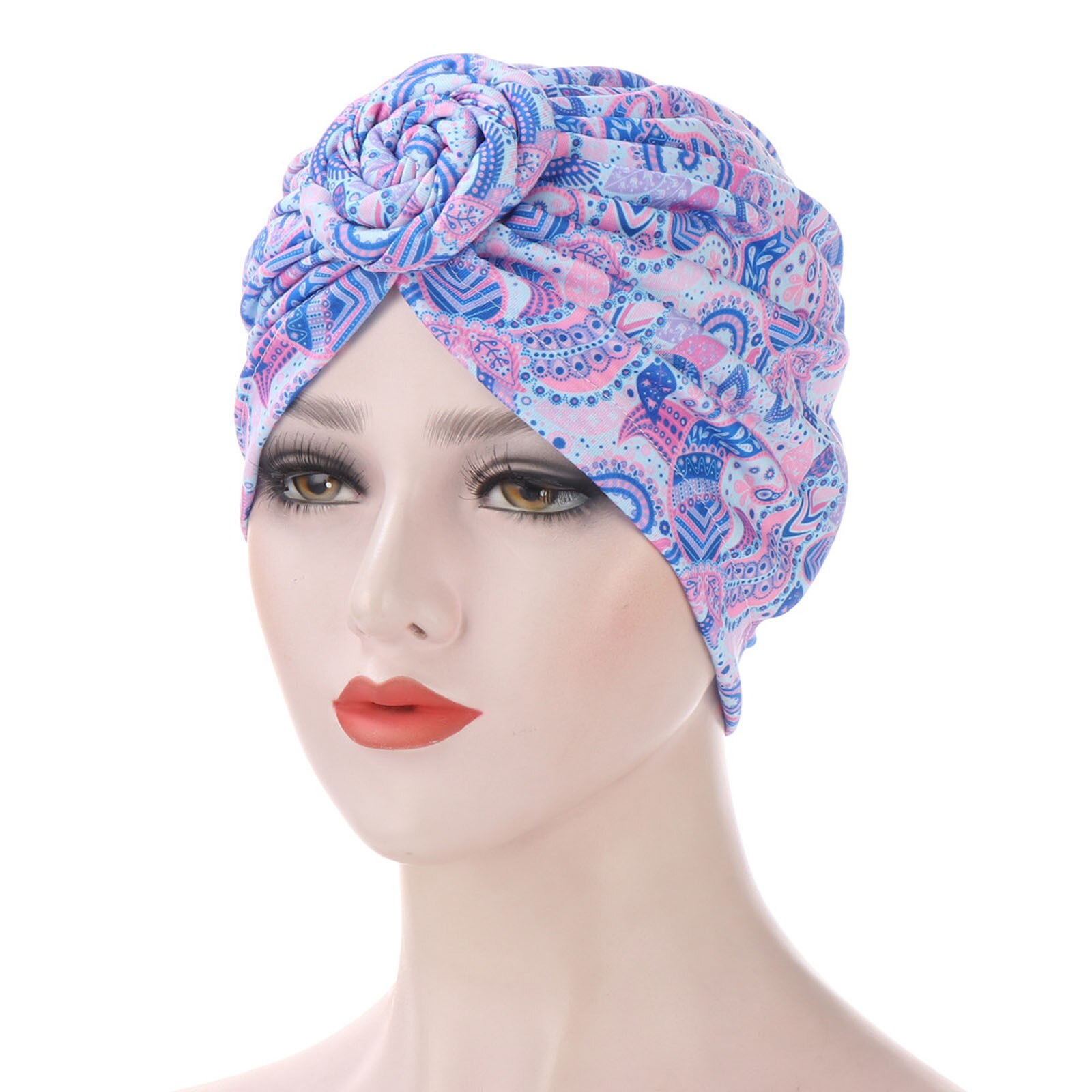 2020Fashion Women ethnic style hat scarf turban headgear cap printed Indian hat Baotou hat Muslim bottom cap mondkapjes wasbaar: Purple 
