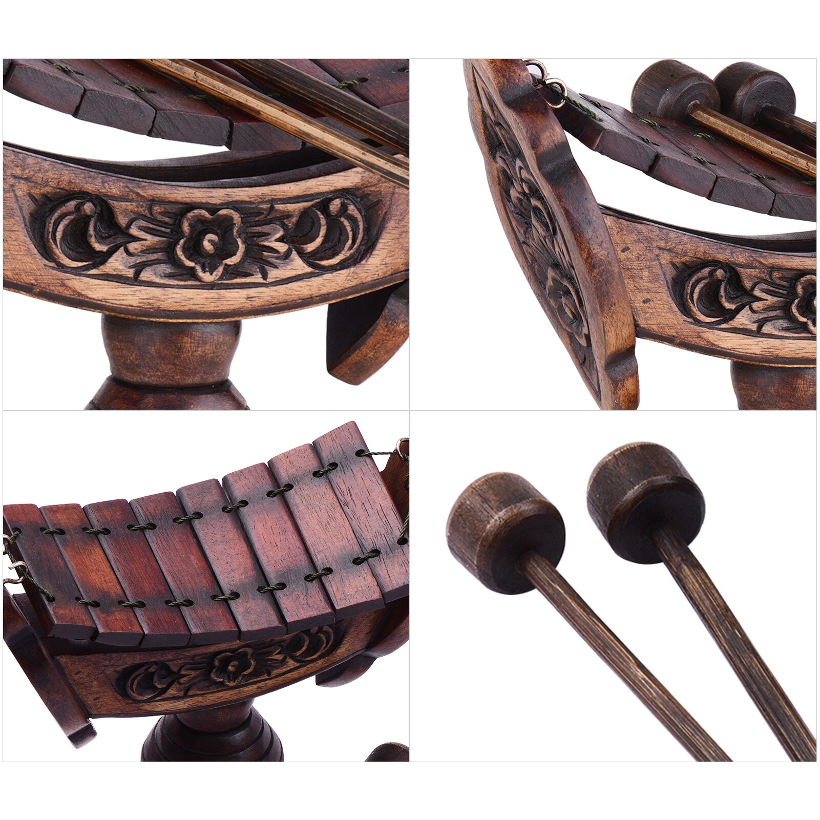 8 noter xylofon teak træ thai percussion musikinstrument kunst håndværk træ ornament dekoration til hjem med køller