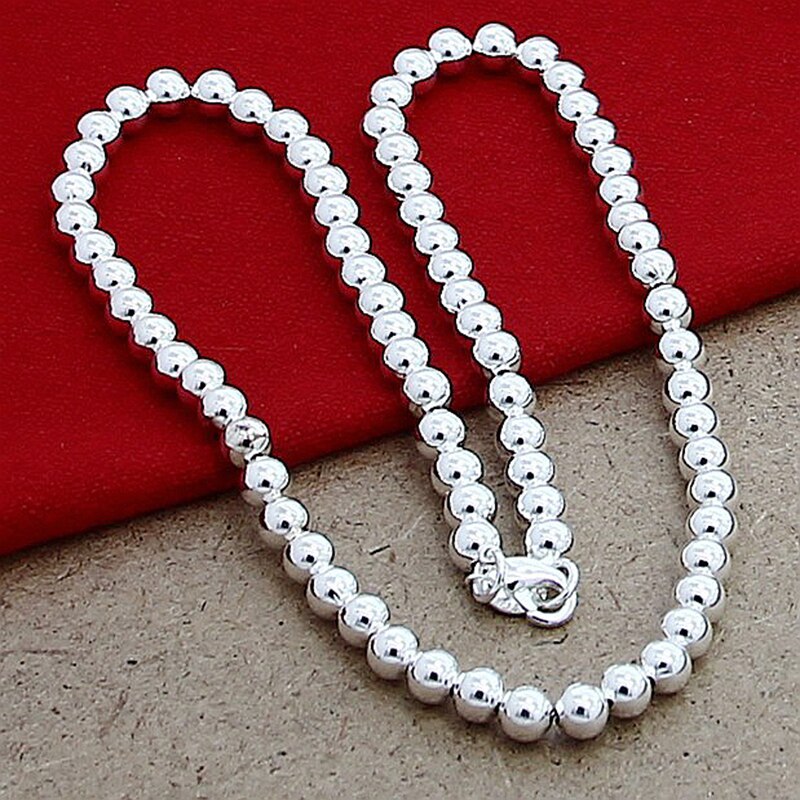 925 Silver Jewelry Set 6MM Bead Necklace Bracelet For Women Costume Jewelry Sets