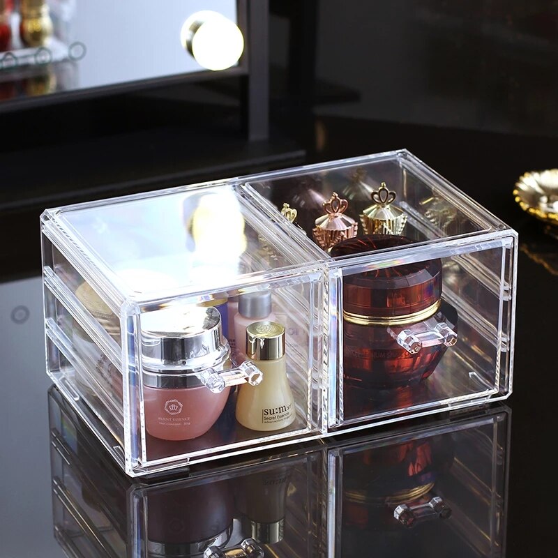 Drawers Makeup Organizer With Lid Clear Jewelry Storage Box Large Storage Case Clear/Transparent Desk Organizer