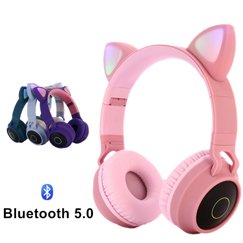 Drahtlose Kopfhörer, LED leucht Katze Ohren 5,0 Bluetooth Kopfhörer Unterstützung TF Karte, musik Headset für freundlicher und Mädchen