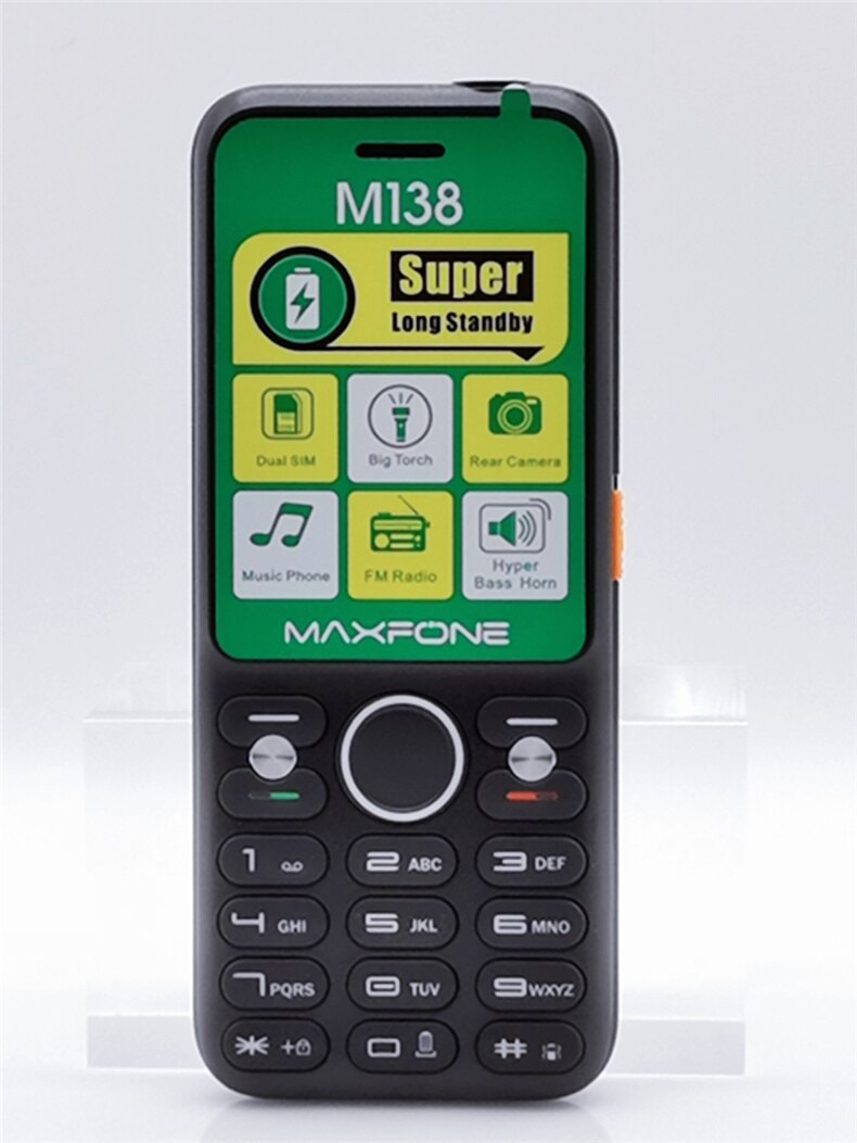 Maxfone  m138 drukknoptelefoons met 2000 mah batterij, 2 simkaarten, camera, bluetooth, magic voice, grote luidspreker, zaklamp en fm-radio.: Rus sleutel voeg 16g kaarten toe / Zwart