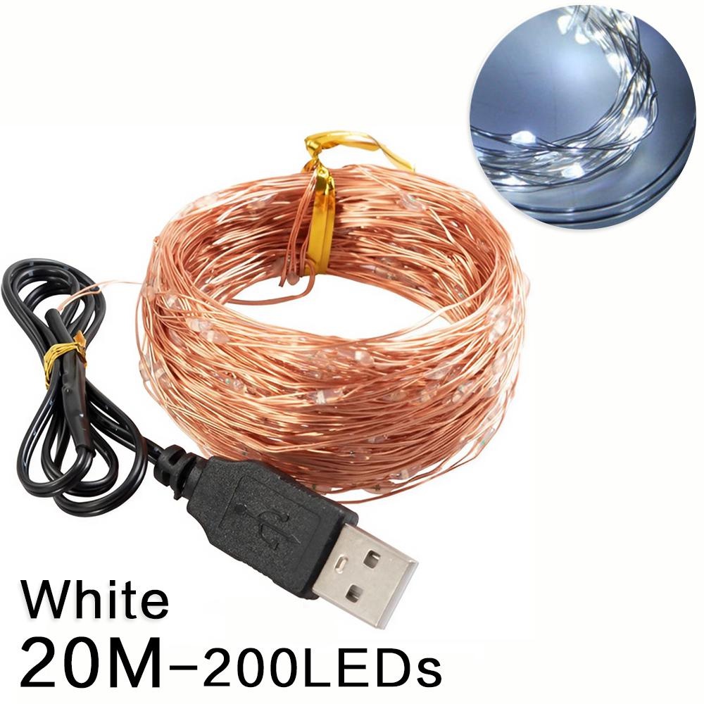 Guirnalda de luces LED USB de 2/5/10/20M para Navidad, , boda, decoración del hogar, árbol de Navidad, luces de hadas intermitentes: naranja