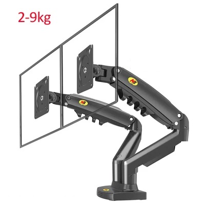 NORTH BAYOU F160 resorte de gas de 17 "-27" soporte de escritorio de doble monitor 2-9kg brazos dobles movimiento completo girar inclinación 10-90mm abrazadera: Blanco
