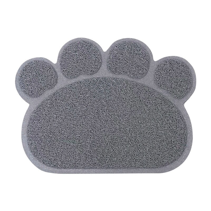 Tapis de litière imperméable en PVC pour chat, bol d'alimentation pour animaux de compagnie, napperon antidérapant, piège à litière, imprimé patte, tapis pour chien, facile à nettoyer: Grey