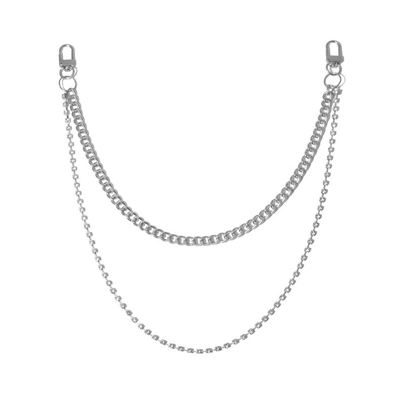 Cinturones colgantes de estilo Punk con personalidad femenina para mujer, cinturón de cadena con flecos de Hip Hop, cadenas metálicas doradas y plateadas para pantalones vaqueros: 2 layer silver