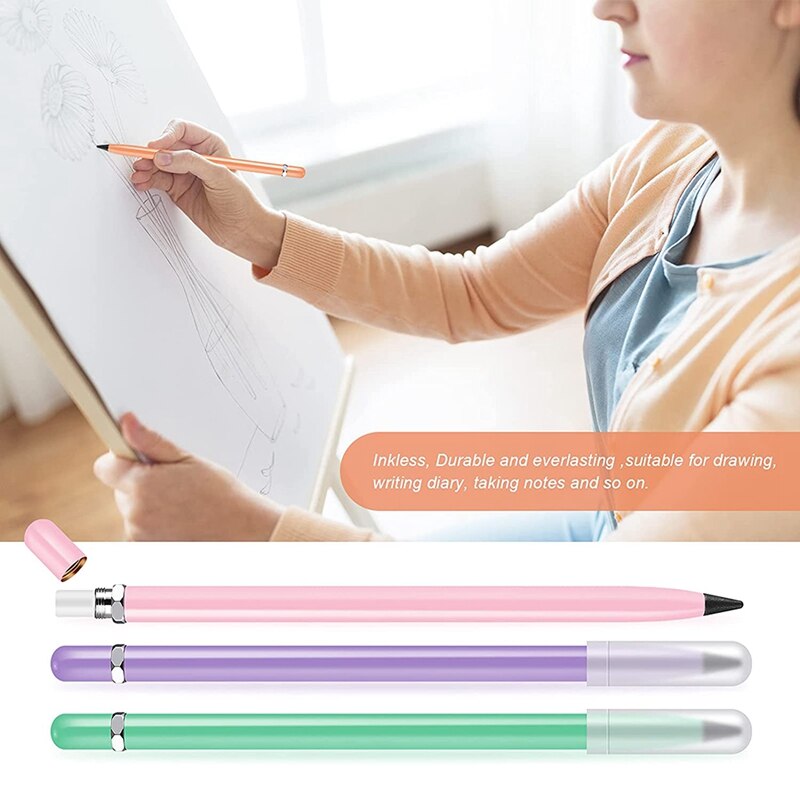 4 Pieces Metal Inkless Pen Metal No Ink Pencil Infinite Metallic Write Pen Metallic Erasable Pen for Kids and Adults