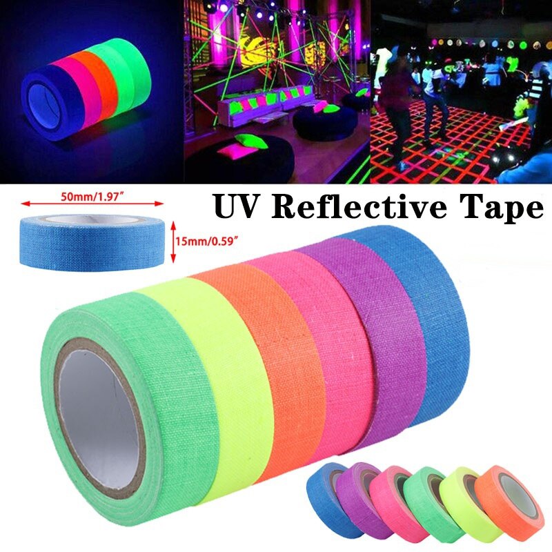 Cintas fluorescentes reflectantes UV, cintas noctilucentes autoadhesivas para escenarios de fiestas, 1/6 uds.