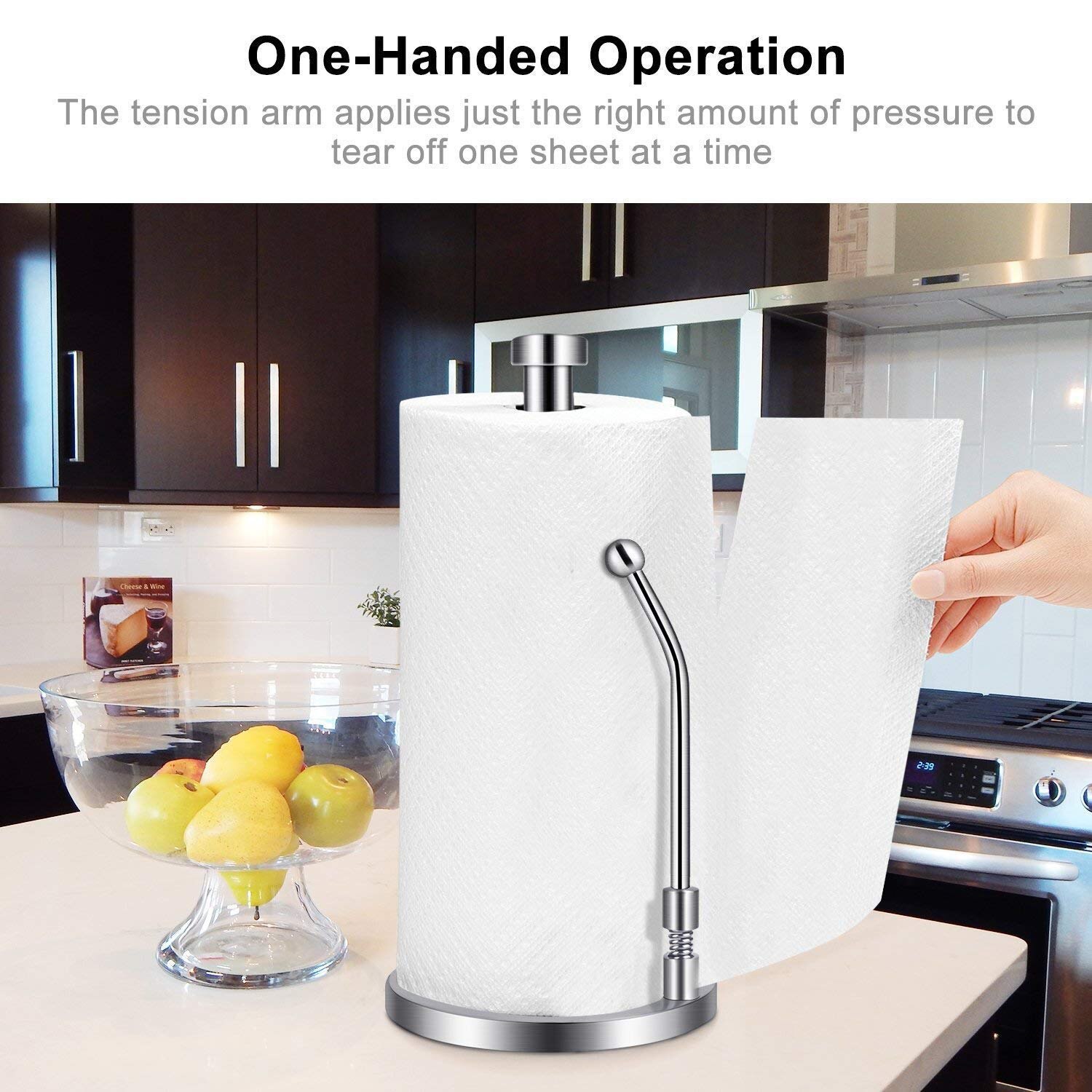 Paper Towel Holder Stainless Steel Standing Tissue Holder One-Handed Tear Perfect Modern for Kitchen Keeps Kitchens