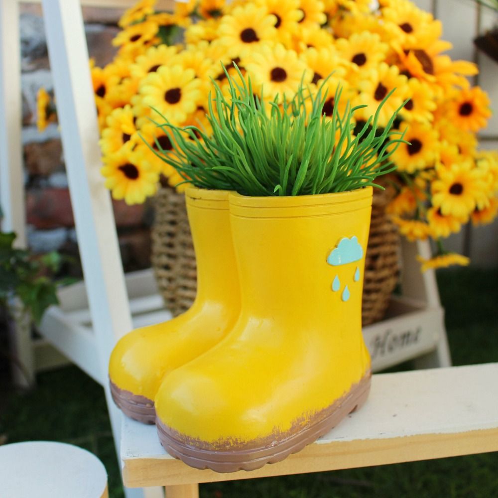 Garden Decoration Resin Rain Boot Planter Funny Decorative Hydroponic Flower Holder Crafts Vase Ornament Bonsai