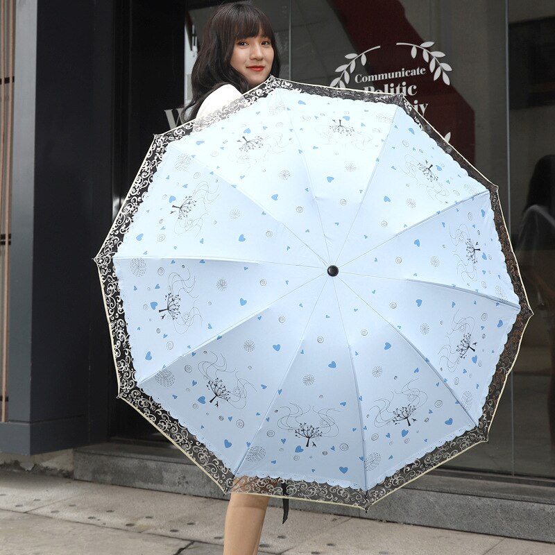 Fashionable Lady Parasol with Lace Trim Folding UV Protection Sun Umbrella