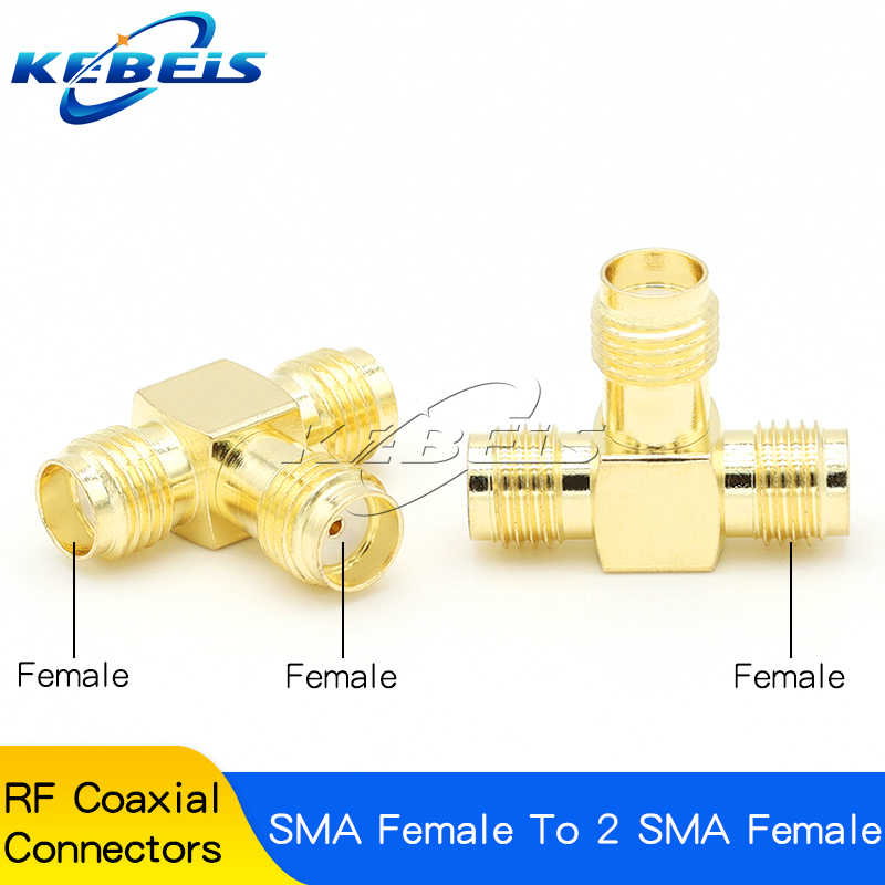 2pcs SMA Splitter Connector SMA/RP-SMA Male to 2 Dual SMA Female Triple Tee Adapter SMA Connector 3 Way T-Type Antenna Converter: army green