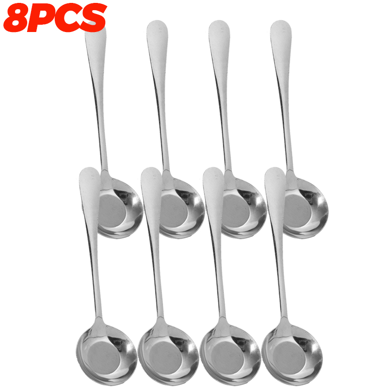 1/10PCS Ronde Kop Soeplepel Rvs Lange Steel Roerlepel Draagbare Dessert Koffie Scoop Thuis keuken Servies: WIT