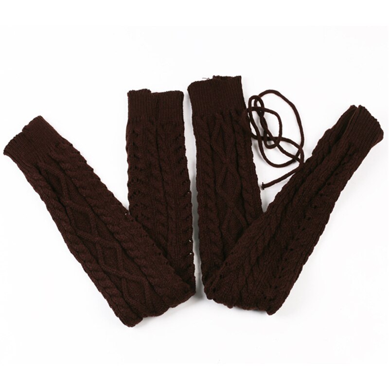 Winter Women Long Leg Warmers Knitted Knee High Stocking Solid Thermal Beenwarmers Ladies Leg Warmers: Coffee