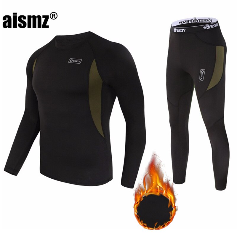 Aismz-Conjunto de ropa interior térmica para hombre, ropa interior elástica antimicrobiana de secado rápido, forro polar de compresión para el sudor, Calzoncillos largos cálidos para Fitness: A152 black / XXXL
