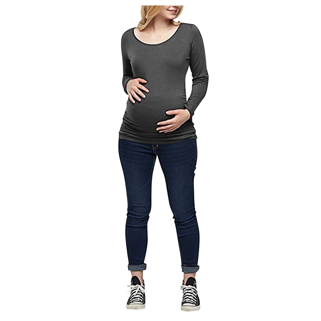 Simple Women Motherho maternity clothes Tops Flattering Side Ruching pregnant clothes T-Shirt Blouse ropa embarazada#GH