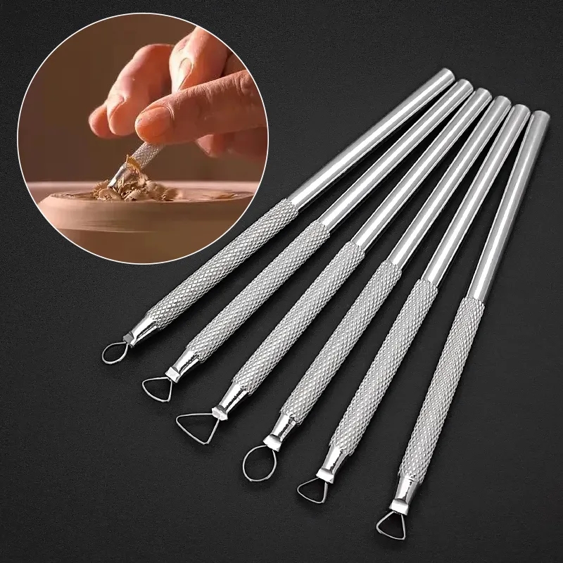 Herramientas de arcilla polimérica de aleación de aluminio, herramientas de escultura de cerámica, cinta de tallado, extremo de alambre, juego de herramientas de arcilla para detalles, 6 uds.