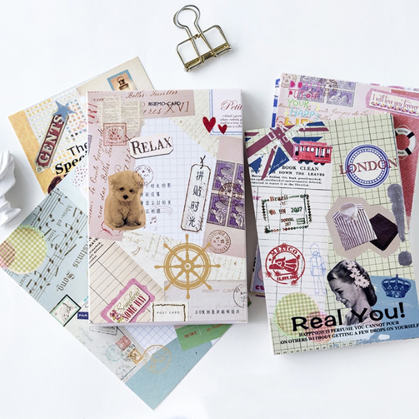 30Pcs/lot Kawaii Collage time postcard Set Greeting Card Envelope Birthday Card DIY