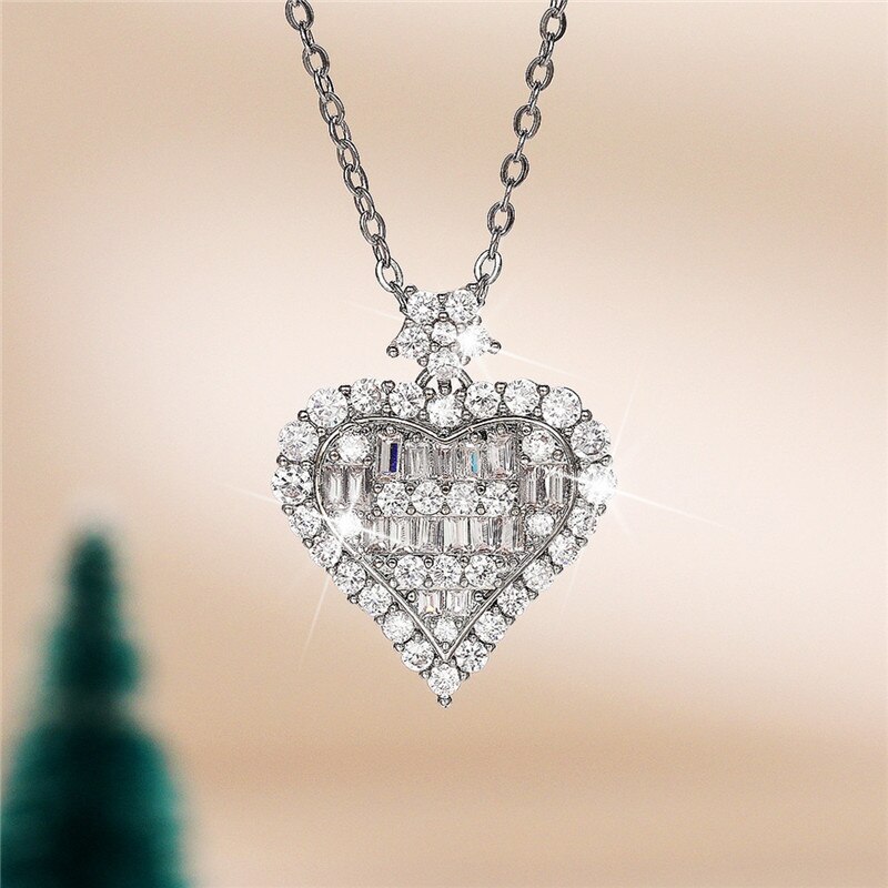 Huitan Vrouwen Liefde Ketting Met Aaa Crystal Zirconia Engagement Bruiloft Accessoires Sieraden