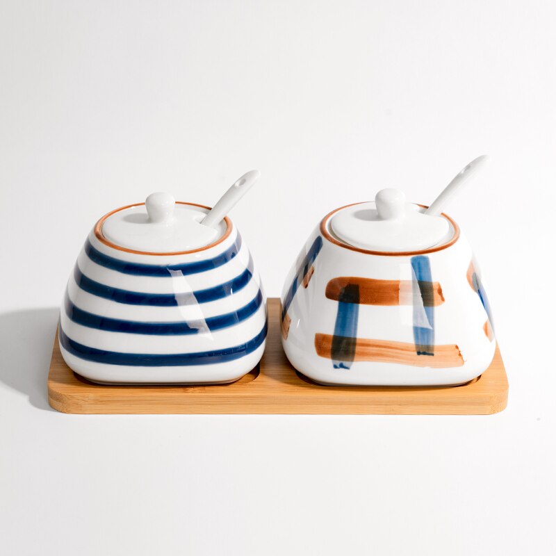 Keramiska kryddkrukor set kök hushållssaltkar i japansk stil kryddflaskor kryddask cruet 3 stycken: Grön