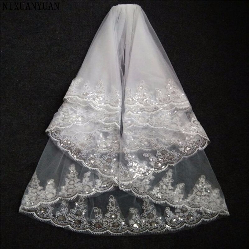 Velo de novia de dos capas, velo de boda de tul blanco marfil con borde de encaje, accesorios de boda, velos de novia
